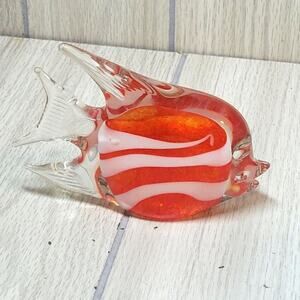 Vintage Blown Glass Red Fish Paperweight Art Glass Figurine Handblown